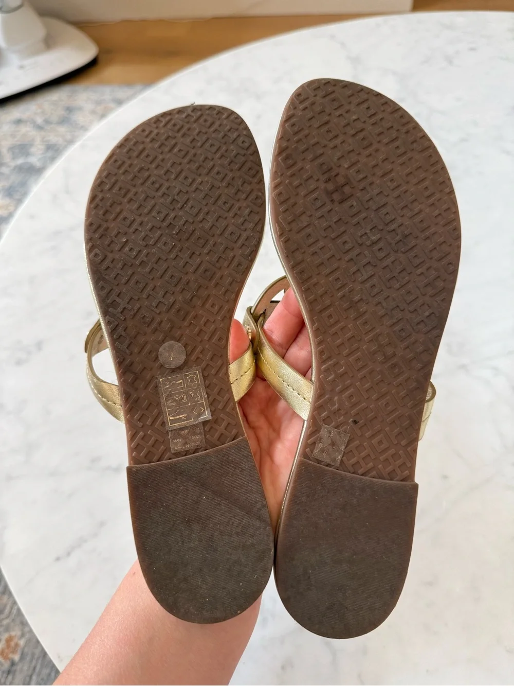 Tory Burch Miller Metallic Gold Leather Thong Sandals 8.5M